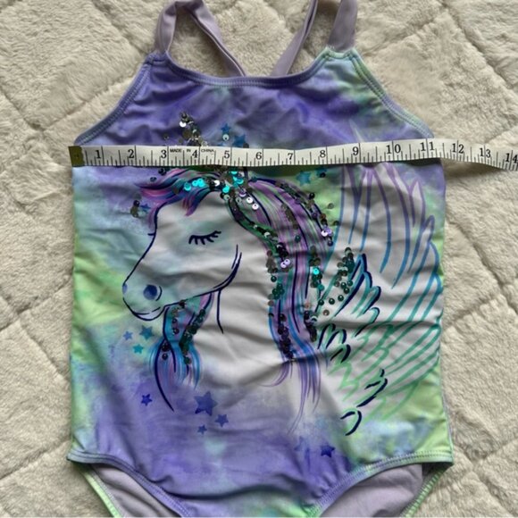 Wonder Nation | Purple Green Bling Unicorn One Piece Swimsuit | Size Medium 7/8 - Picture 4 of 8